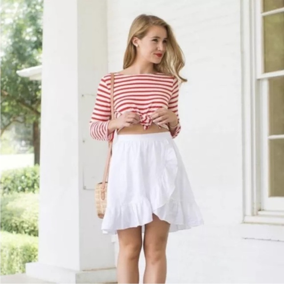 J.Crew White Linen Cotton Ruffle Wrap Mini Skirt Women’s Size 4 - Picture 1 of 7